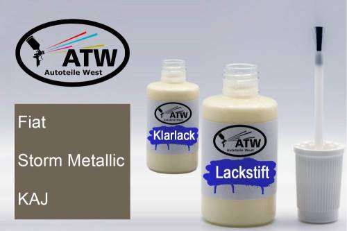 Fiat, Storm Metallic, KAJ: 20ml Lackstift + 20ml Klarlack - Set, von ATW Autoteile West.